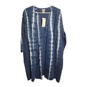 Chicos 100% Linen Tie Dye Bohemian Relaxed Fit Cardigan Kimono LP